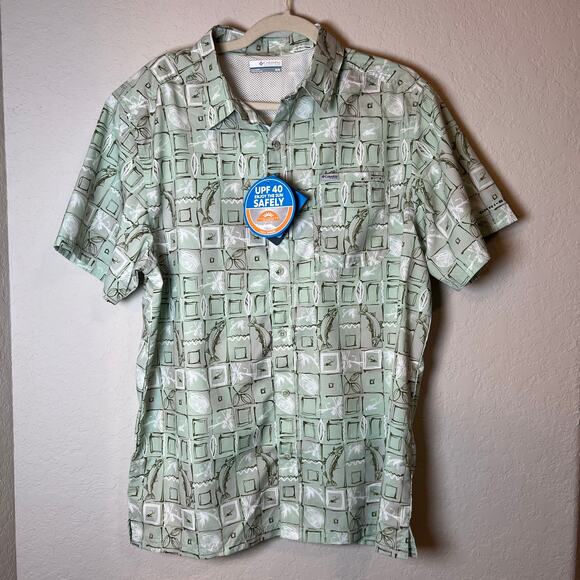 Men's Columbia PFG Mint Green and Gray Short Sleeve Fishing Shirt Size M NEW - Picture 6 of 8